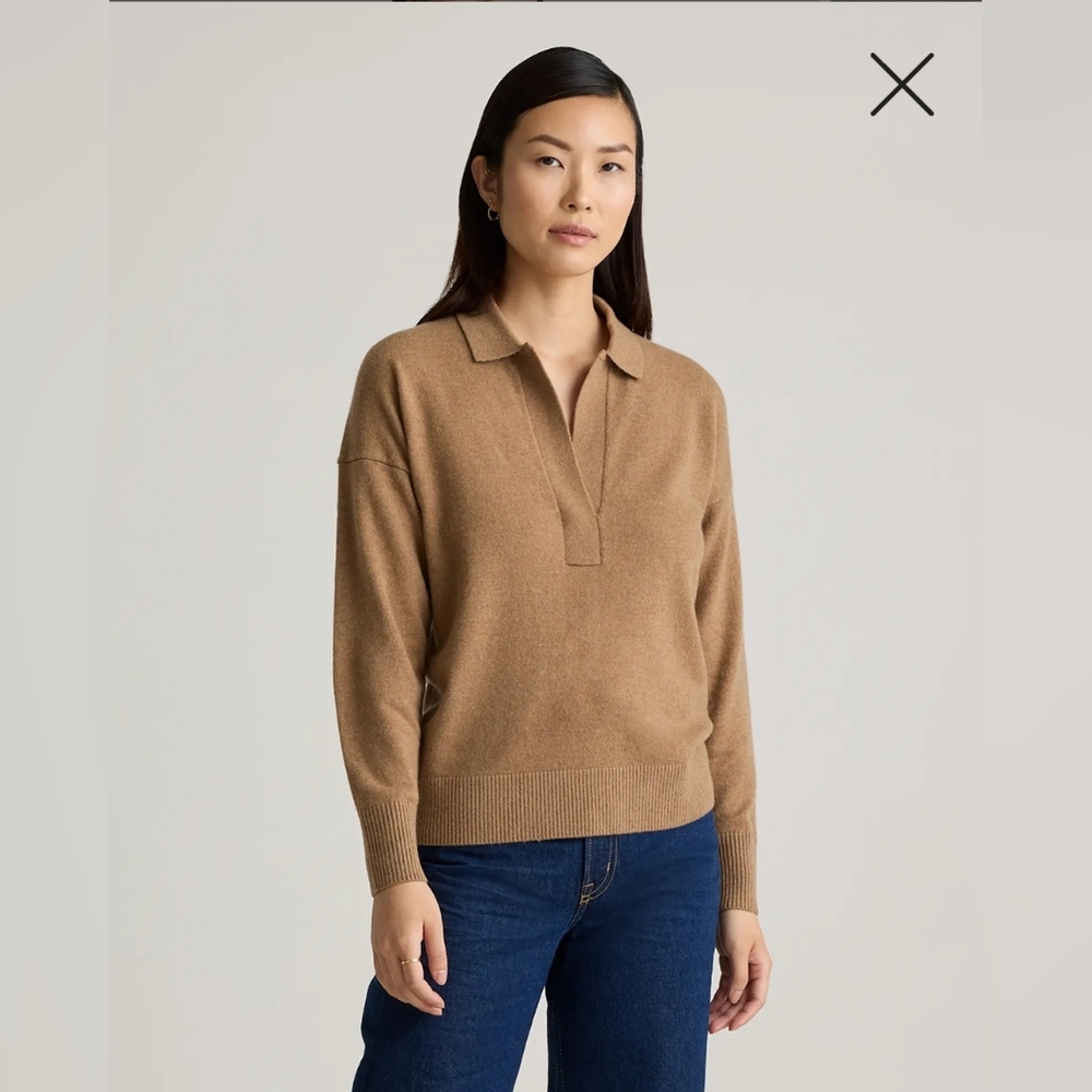 NWOT! Quince 100% Mongolian Cashmere Polo Teak Sweater! Sz. XL ! (B36)
